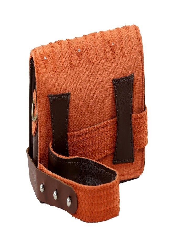 BHASTRA Boho Affair Sling and Waist Bag - Orange| Handloom Woven Cotton and Vegan Leather | 2 Belt and West Bag Fit Upto 42 inches and Detachable Sling Chain - Ideal For Gifting - Image 5